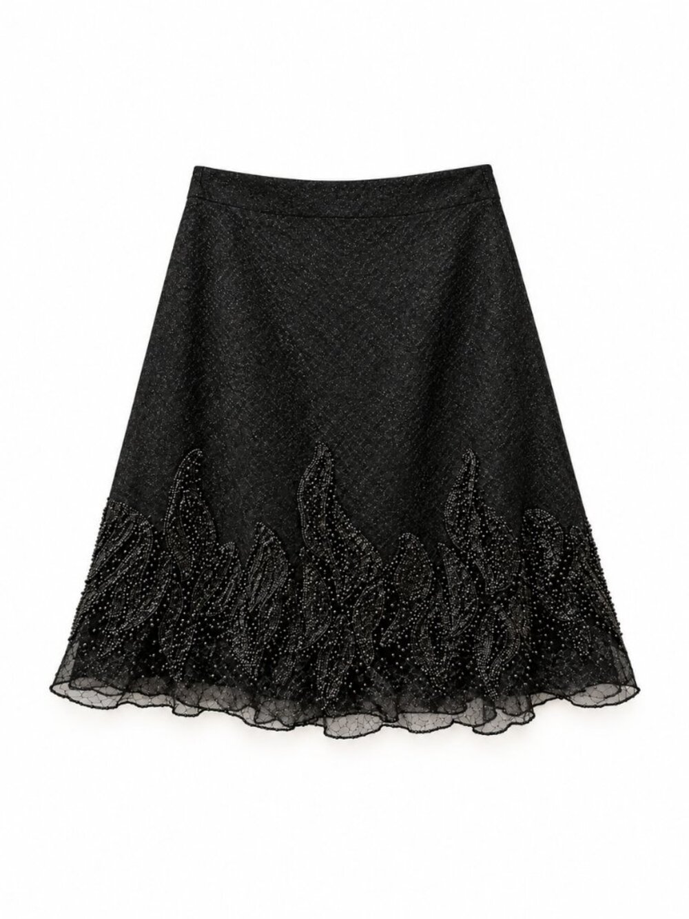 NWT Carmen Marc Valvo Black Shimmer A-Line Midi Skirt Size 8
